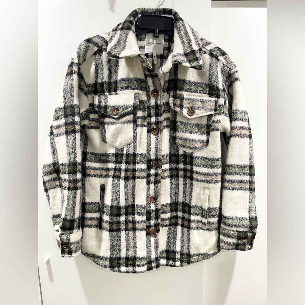 NWOT Avec Les Filles plaid shacket sz Small cream